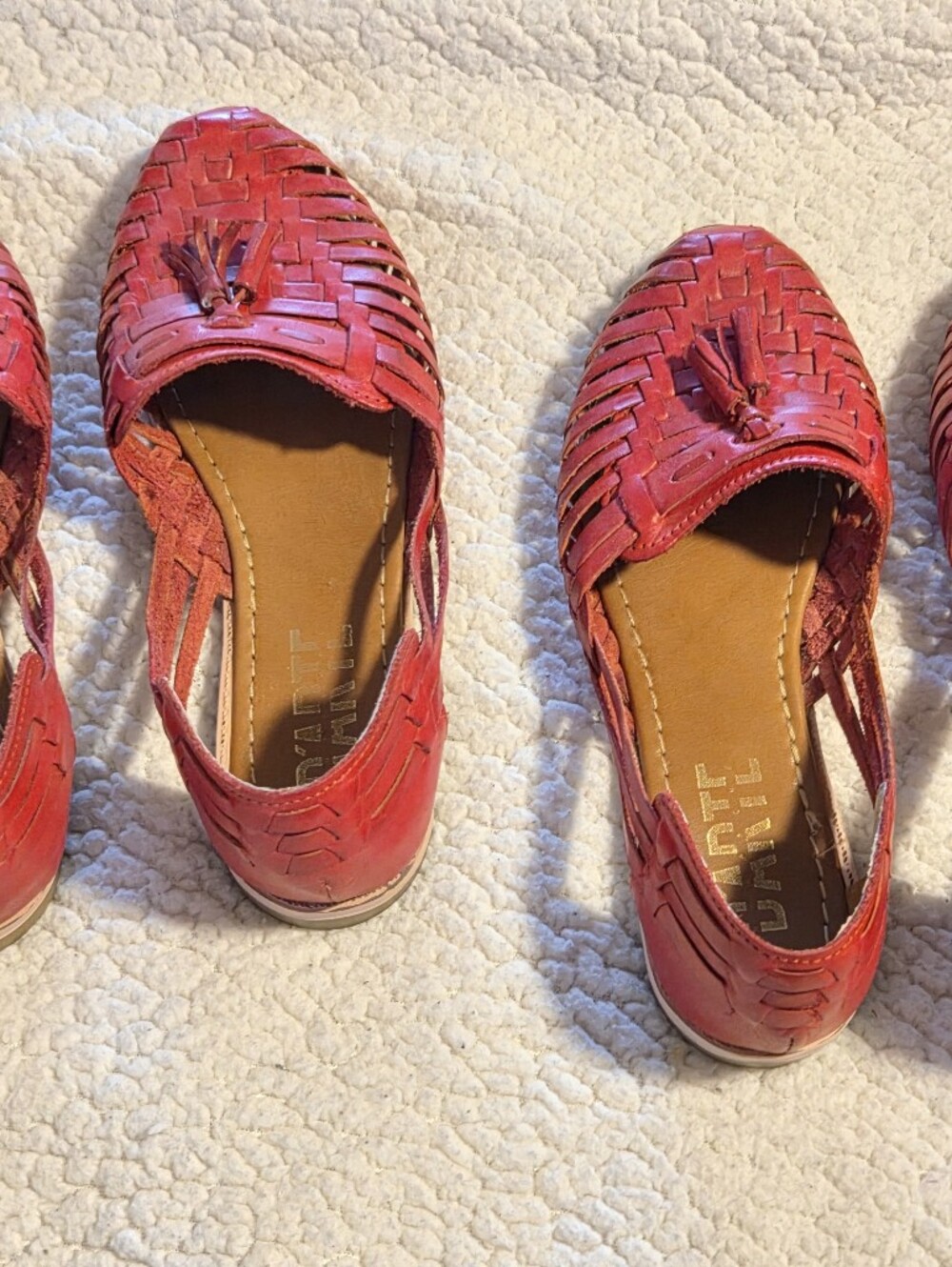 Women's Red Woven Leather Huaraches, Sizes 8 and 9